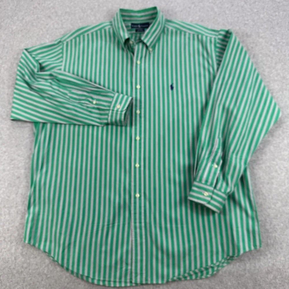 Ralph Lauren Shirt Mens XL Green Stripe Blake Classic Fit Button Down Pony Logo